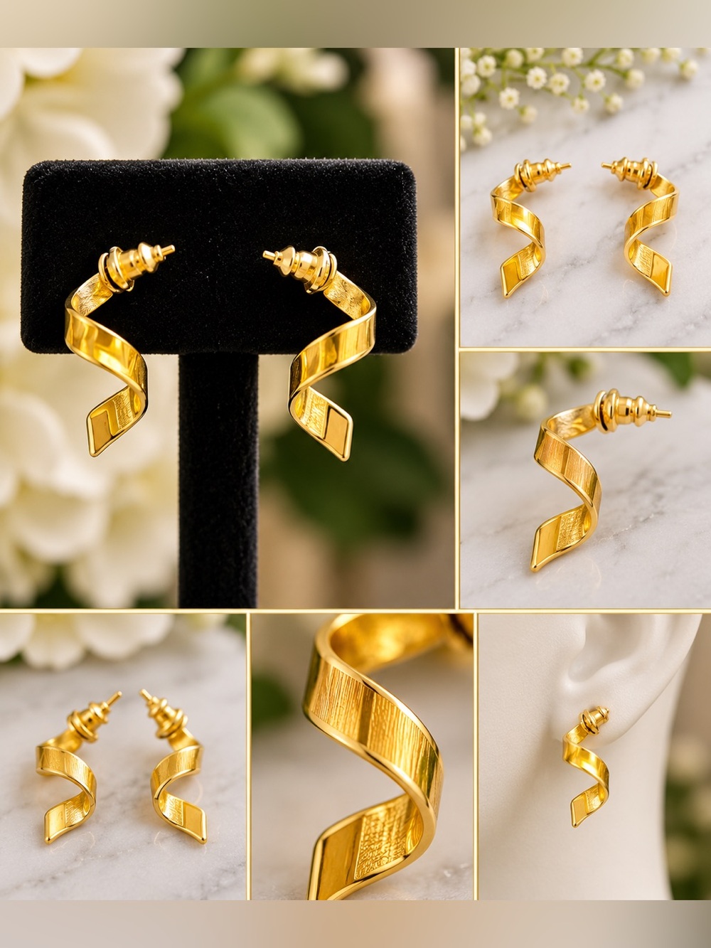 Gold-Tone Twisted Ribbon Statement Earrings